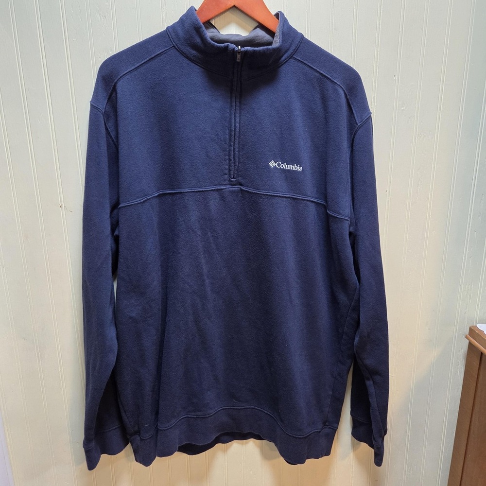 Columbia Sweatshirt Mens XLT Tall Blue Fleece Quarter Zip Mock Neck Pullover - Picture 2 of 8